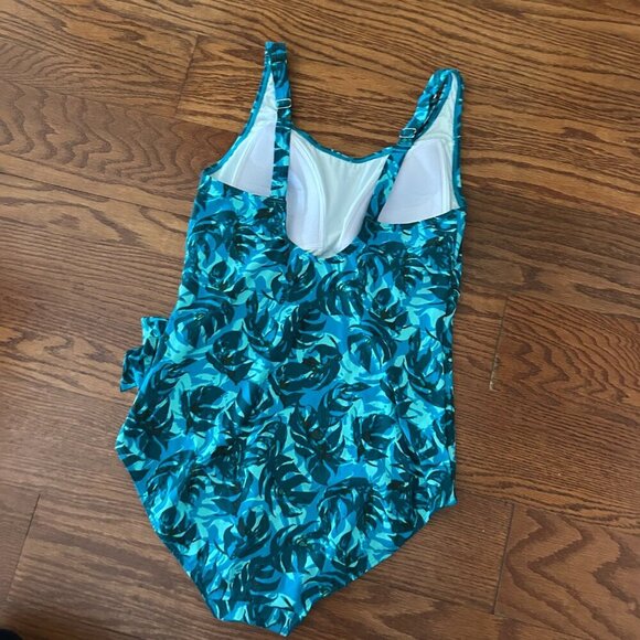 LL Bean Tummy Control Palm Print One Piece Swimsuit Padded Full Coverage Size 12 - Picture 11 of 15